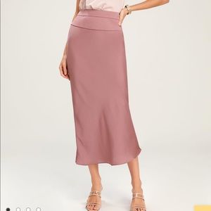 Normani Bias Dusty Mauve Satin Midi Skirt